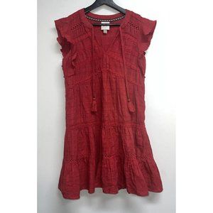 Knox Rose Womens Red Tiered Boho Dress Ruffle Flutter Sleeve Peasant Crochet S